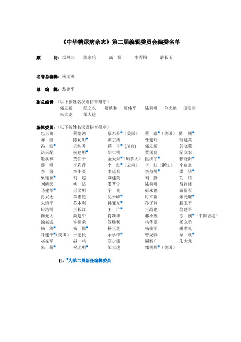 《中华糖尿病杂志》第二届编辑委员会编委名单