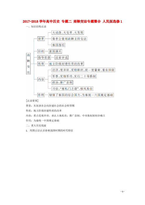 2017-2018学年高中历史专题二商鞅变法专题整合人民版