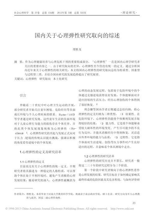 国内关于心理弹性研究取向的综述