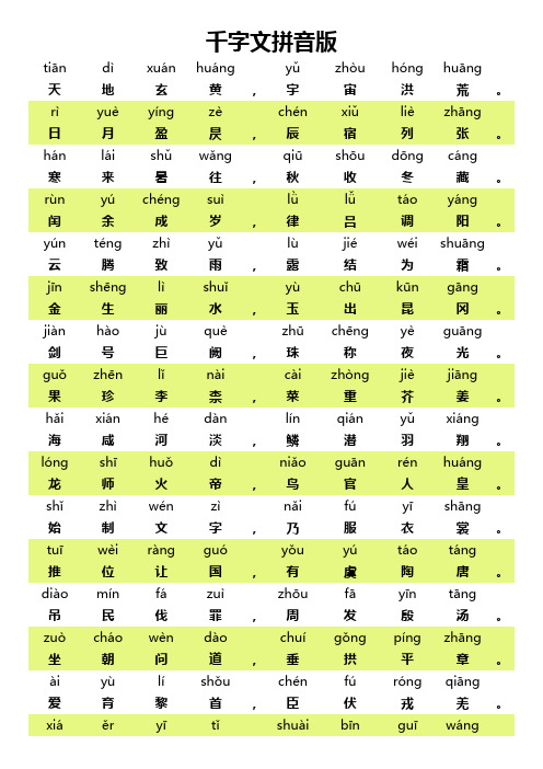 一年级必读《千字文》拼音版