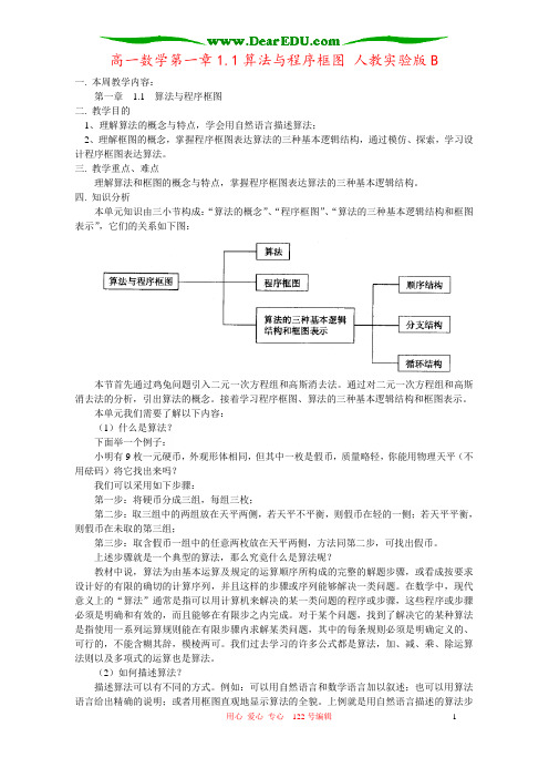 高一数学第一章1.1算法与程序框图 人教实验版B