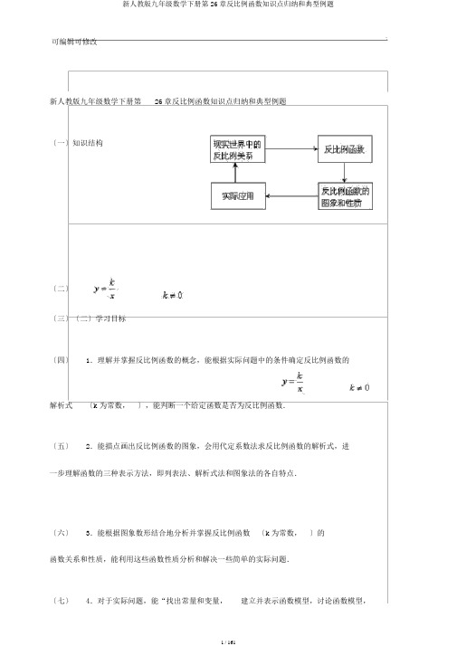 新人教版九年级数学下册第26章反比例函数知识点归纳和典型例题