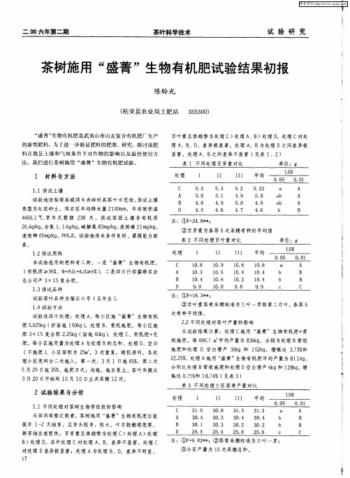 茶树施用“盛菁”生物有机肥试验结果初报