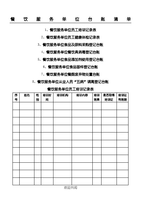 餐饮服务单位台账样本8项