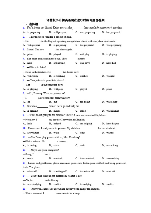 译林版小升初英语现在进行时练习题含答案