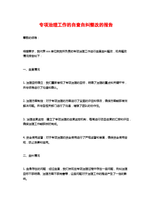 专项治理工作的自查自纠整改的报告