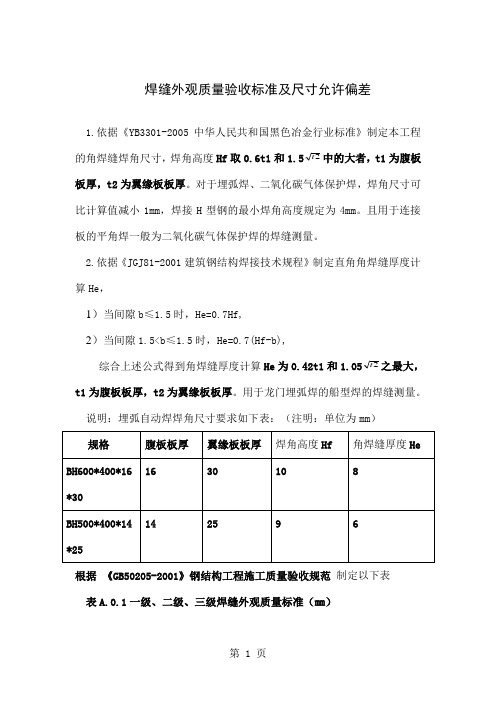 焊缝外观质量验收标准及尺寸允许偏差共11页