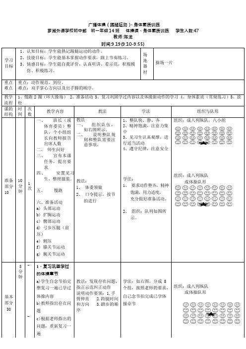 广播体操(踢腿运动)、身体素质训练