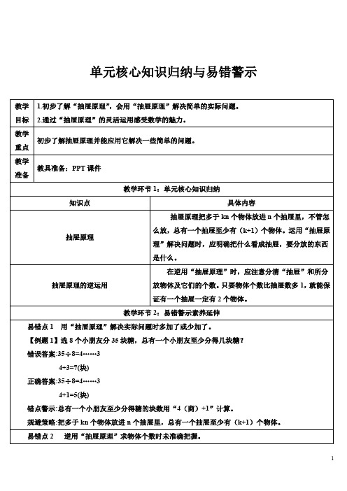 人教六下数学数学广角——鸽巢问题单元核心知识归纳与易错警示