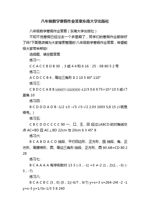 八年级数学寒假作业答案东南大学出版社