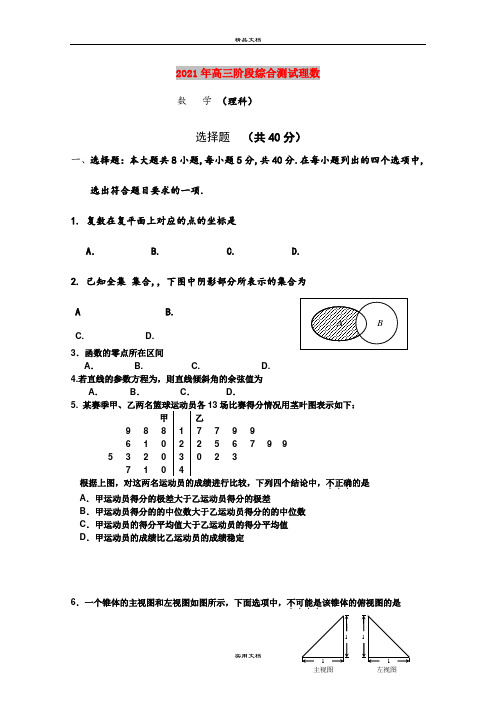 2021年高三阶段综合测试理数