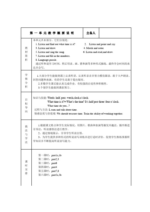 剑桥(join in)版2019-2020年四年级英语下册全册教案 1