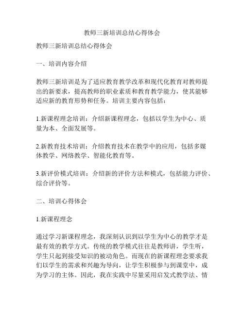 教师三新培训总结心得体会