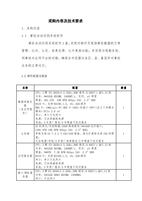 采购内容及技术要求