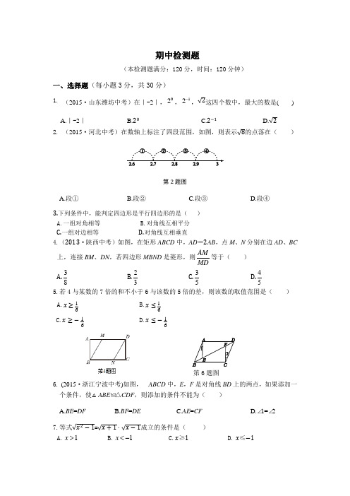 青岛版(五四)数学八年级下 期中检测题.docx