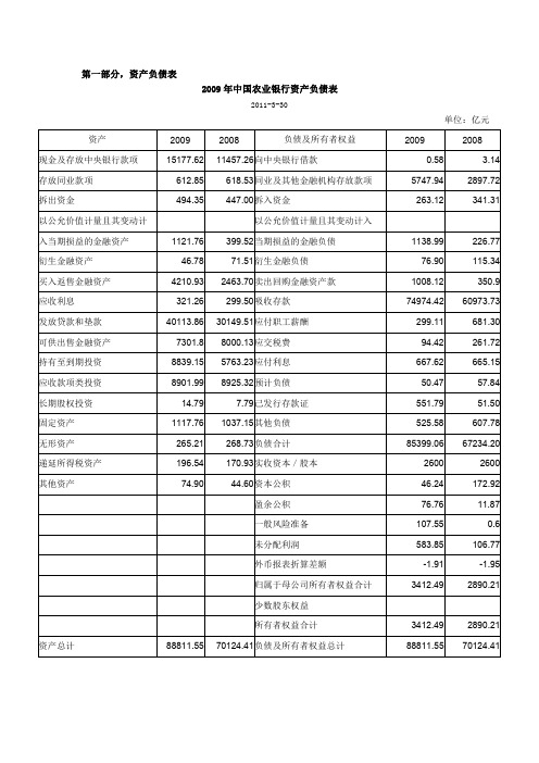 2009年中国农业银行资产负债表