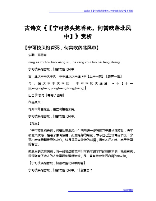 古诗文《【宁可枝头抱香死,何曾吹落北风中】》赏析