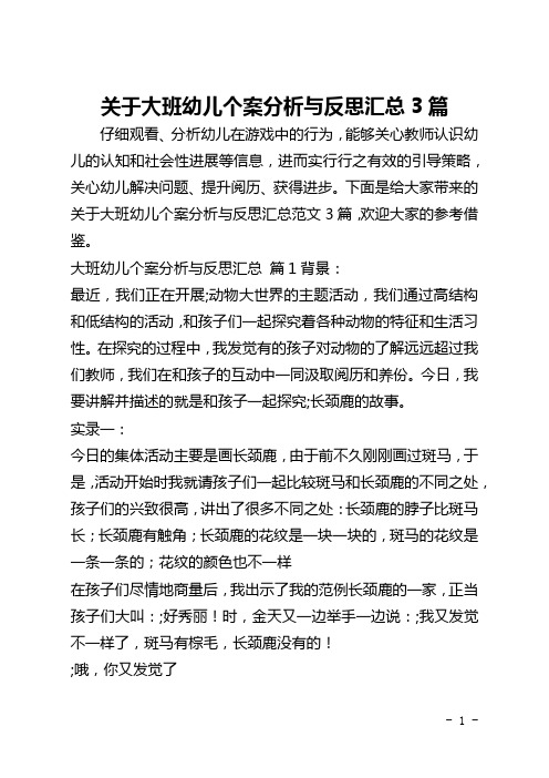 关于大班幼儿个案分析与反思汇总3篇