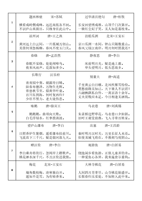 古诗100首打印版