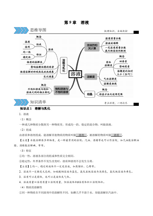 第9单元  (知识清单)溶液-中考化学一轮复习知识清单与效果检测(人教版)