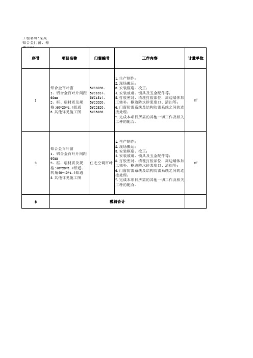 铝合金百叶工程计价表