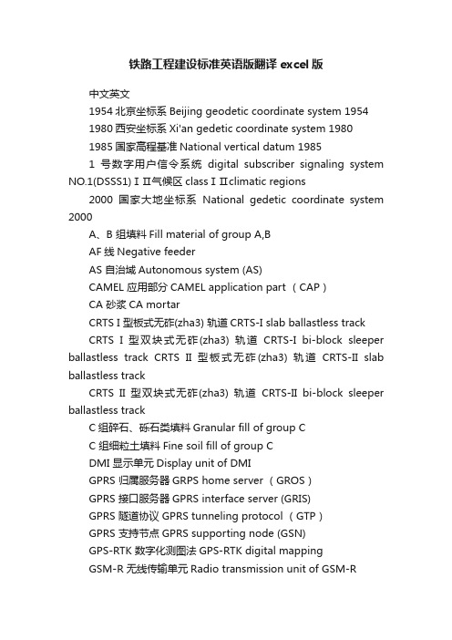 铁路工程建设标准英语版翻译excel版