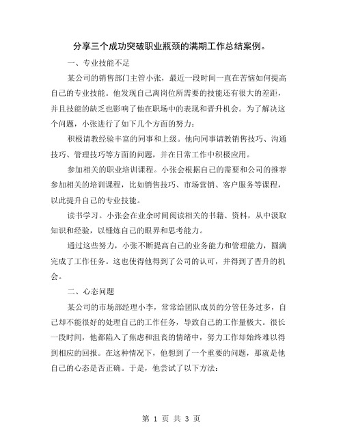 分享三个成功突破职业瓶颈的满期工作总结案例