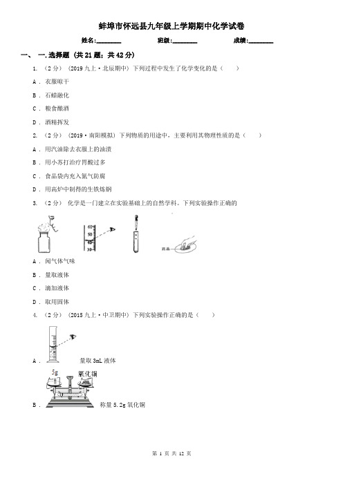 蚌埠市怀远县九年级上学期期中化学试卷