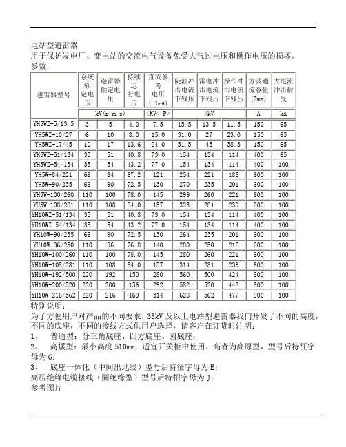 YH5WZ电站型避雷器使用说明书