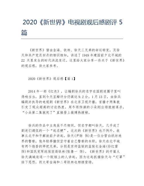 2020《新世界》电视剧观后感剧评5篇