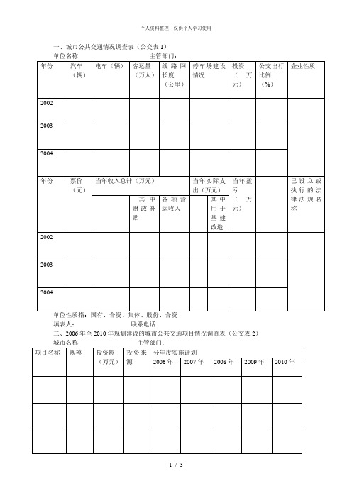 一、城市公共交通情况调查表(公交表1)[001]