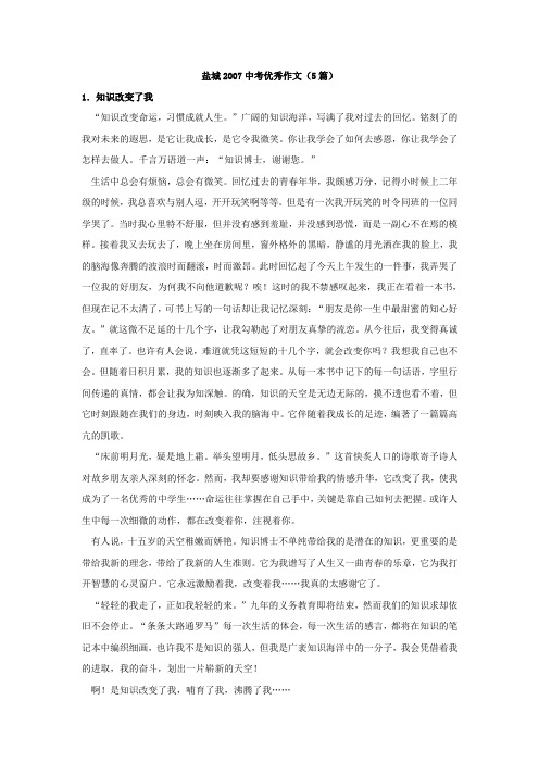 2007年盐城中考优秀作文(5篇)