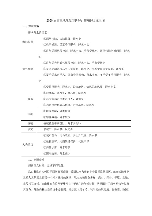 2020届高三地理复习讲解：影响降水的因素