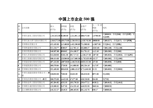 2009中国上市企业500强