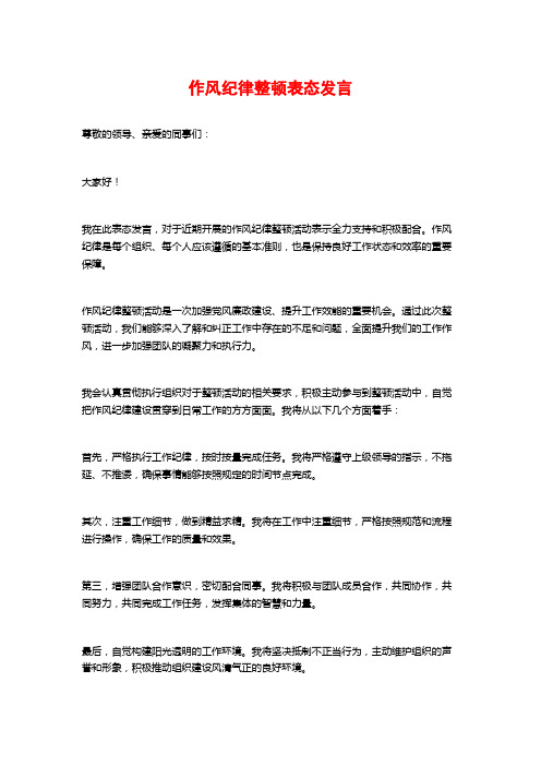 作风纪律整顿表态发言