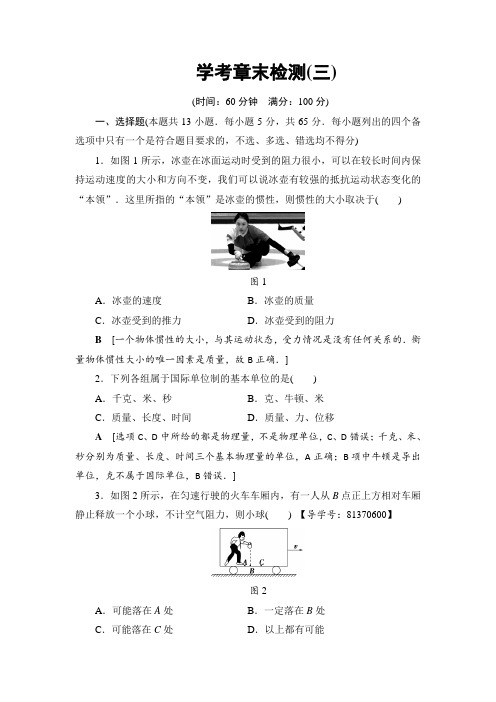 2018届高三物理浙江学考一轮复习练习:第3章 学考章末检测3 含答案 精品