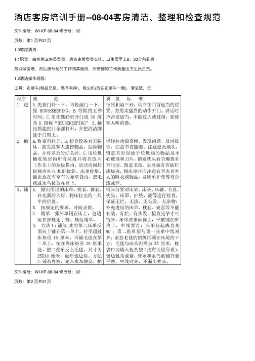 酒店客房培训手册--08-04客房清洁、整理和检查规范