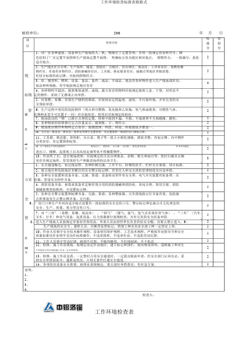 工作环境检查标准表格格式