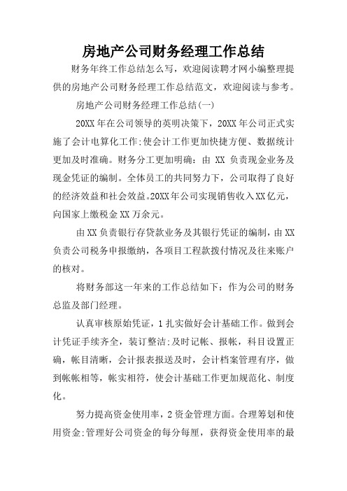 房地产公司财务经理工作总结