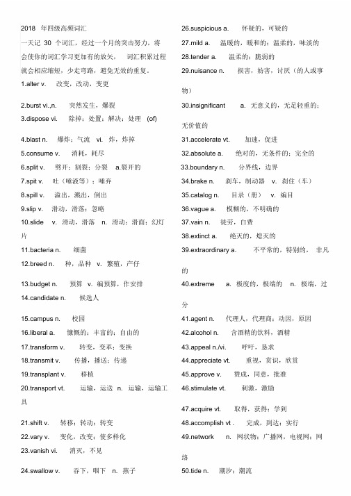 2018年英语四级四级高频词汇