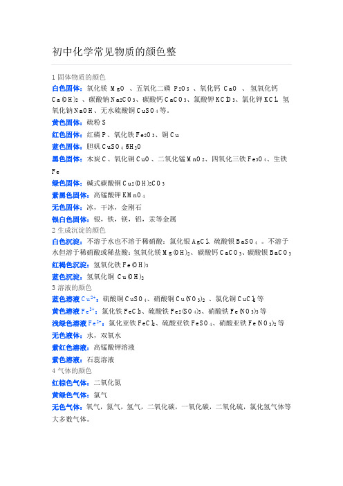(word完整版)初中化学常见物质的颜色整理