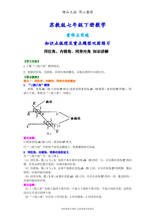 苏教版七年级下册数学(全册知识点考点梳理、重点题型分类巩固练习)(提高版)(家教、补习、复习用)