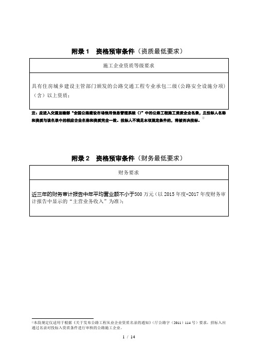 附录资格预审条件资质最低要求