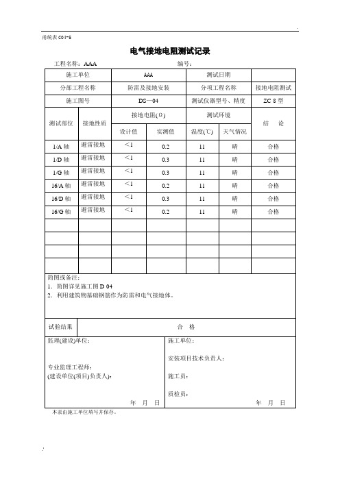 全套电气分部测试记录表