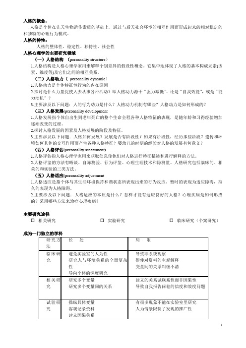 人格心理学考试纲要