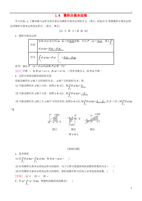 2019高中数学 第一章 导数及其应用 1.6 微积分基本定理学案 新人教A版选修2-2