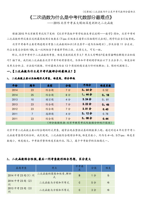 (完整版)二次函数为什么是中考代数部分最难点