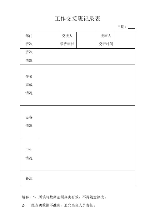 工作交接班记录表模板