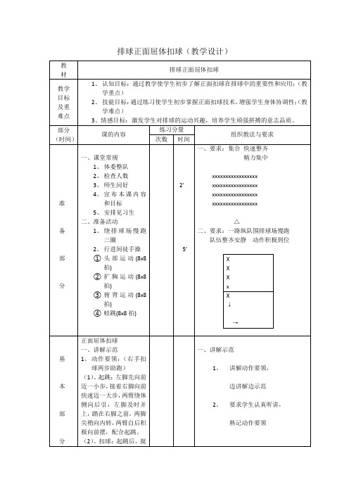 排球正面屈体扣球(教学设计)-2021-2022学年人教版体育与健康七年级全一册