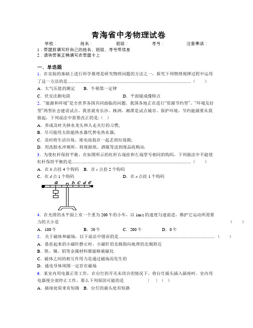 精编青海省中考物理试卷附解析